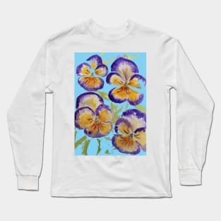 Viola Watercolor Purple Floral Pattern on Baby Blue Long Sleeve T-Shirt